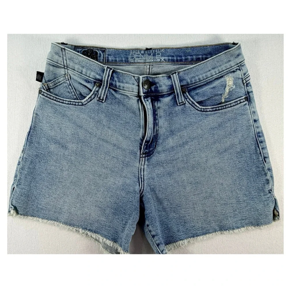 Rock & Republic Denim Rx Light Wash Raw Hem Jean Shorts Blue Womens Size 10